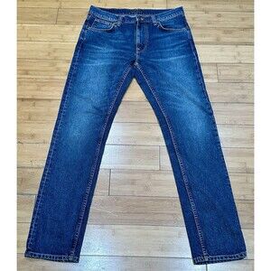 Nudie Jeans Lean Dean Troubled Sea Men’s Size 32x32 Blue Organic Cotton